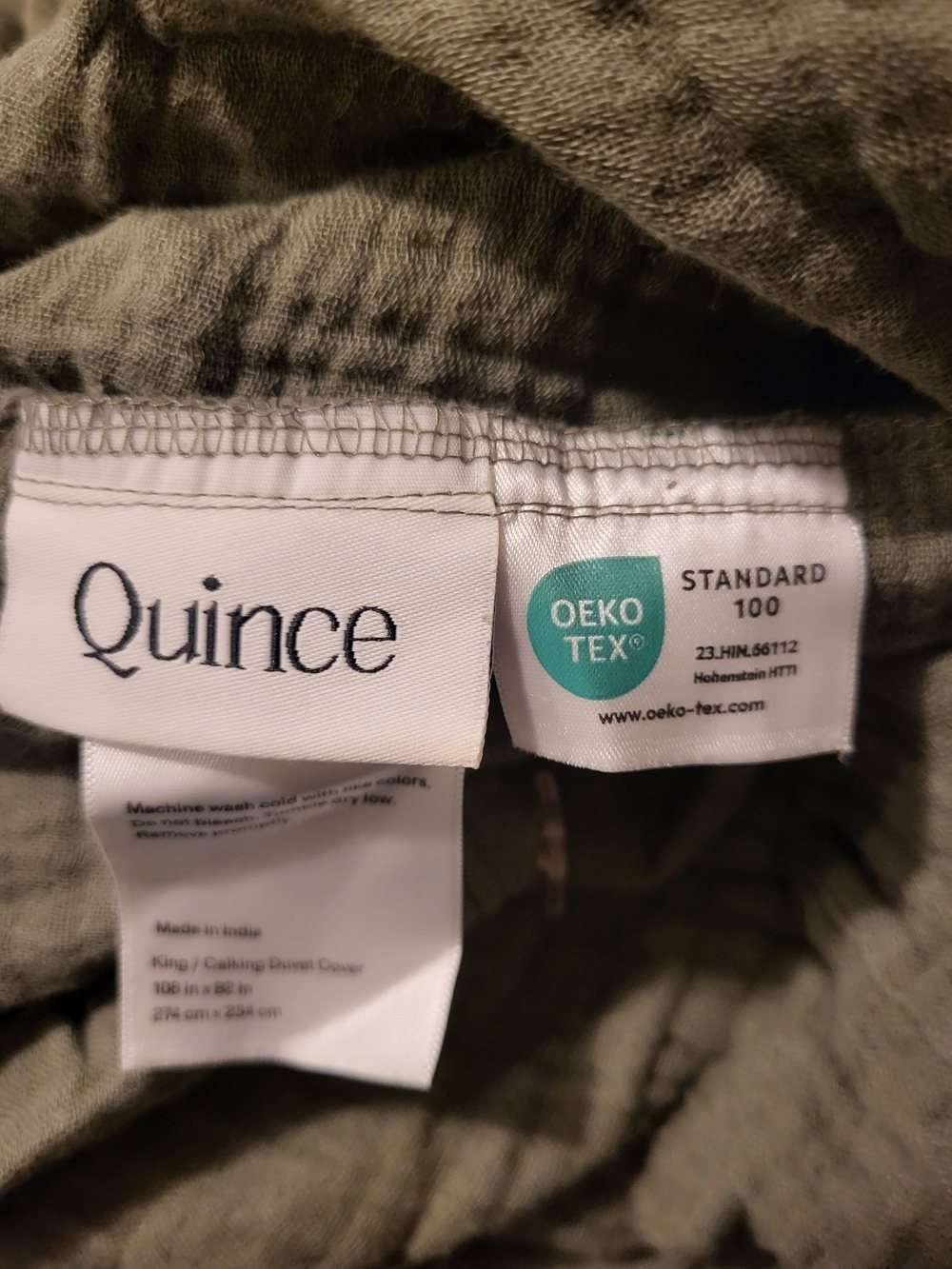 Quince Olive King/CalKing Cotton Gauze Duvet Cover Like New - Picture 4 of 5